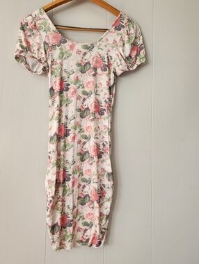 LoveShackFancy XS Floral Puff Sleeve Bodycon Mini Dress Cottagecore Romantic